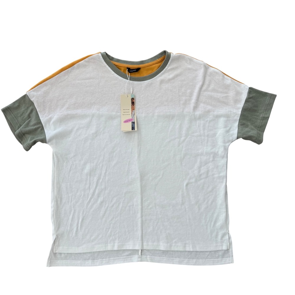Dokotoo Color Block T Shirt Top White Green Yellow Casual Trendy Womens